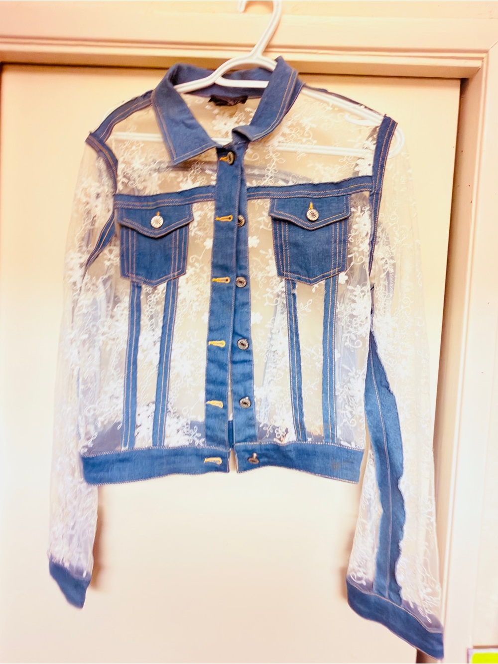 Gracia White Lace & Blue Denim Contrast Jacket